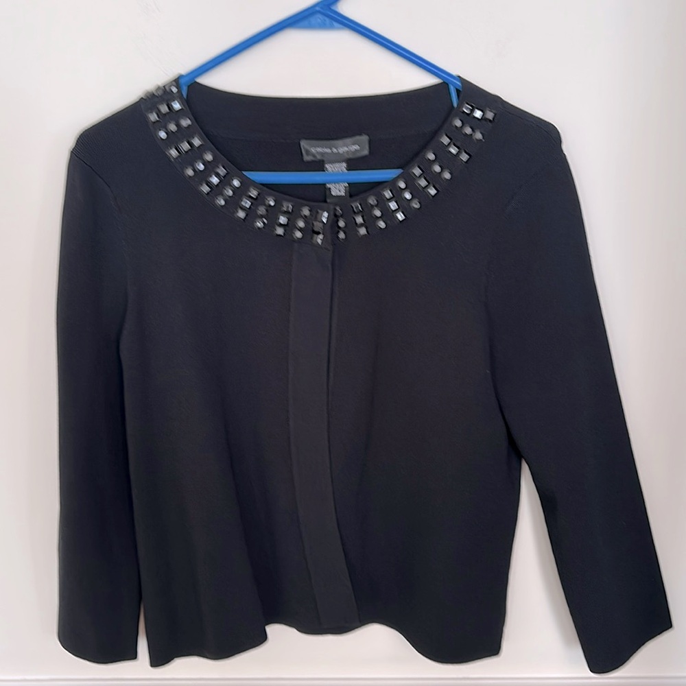 Cable & Gauge Black Sequined Embellished Cardigan Sweater M Knit Two Top Snaps